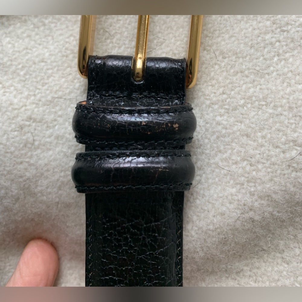 30. Martin Dingman, Mens Baby buffalo embossed Italian calfskin black belt Sz 34